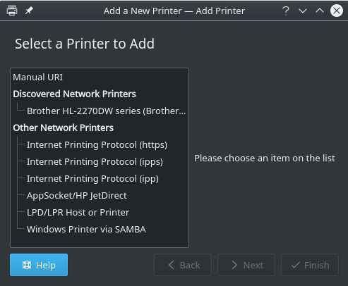 Impresoras disponibles de KDE