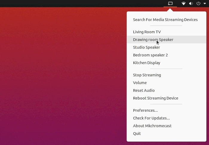 Captura de pantalla de todos los dispositivos Chromecast y Google Home disponibles en la red.