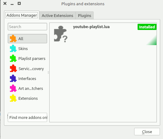 Complemento de lista de reproducción de Youtube instalado