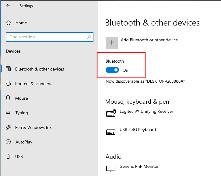 Configuración de Windows Habilitar Bluetooth