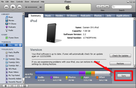 sincronizar ipod touch con winxp vm