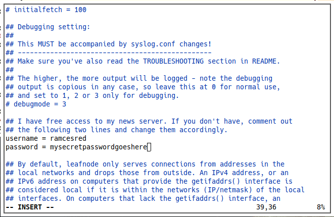 Leafnode 10 Pase de nombre de usuario