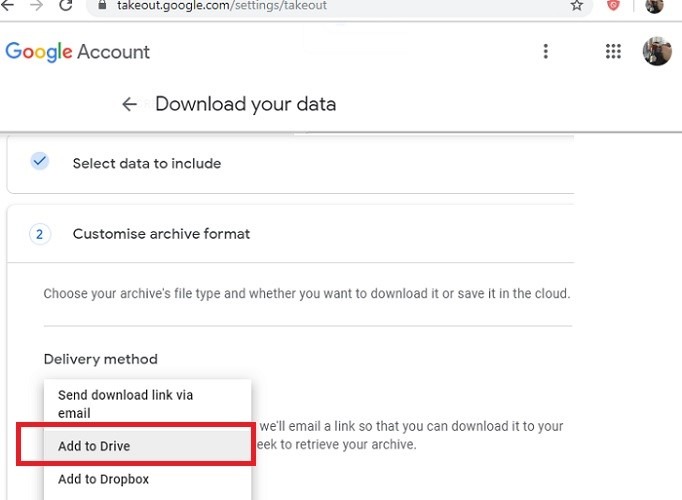 Personalice la recuperación de Google Takeout como Google Drive