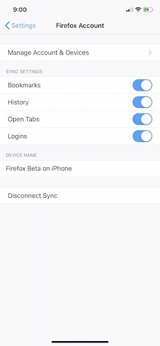 Sincronización del navegador de iOS favorito de Firefox