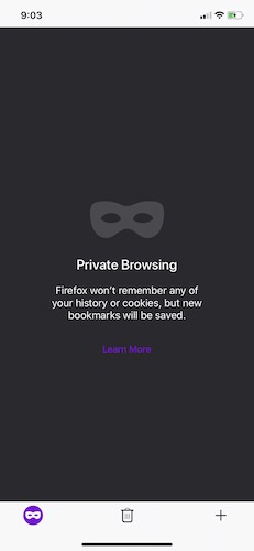 Navegador favorito de Firefox para iOS Navegación privada