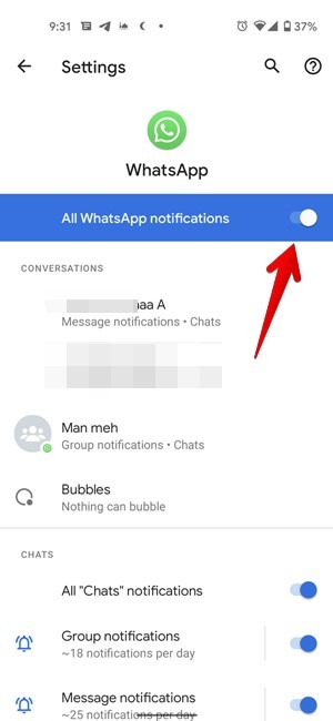 Notificaciones de Android Desactivar Whatsapp