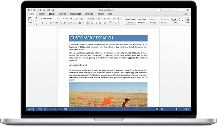 Mac Iwork sobre la interfaz de Microsoft Word de Office365