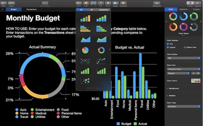 Funciones de Mac Iwork sobre Office365 Numbers