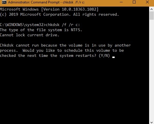 Ejecución programada de Chkdsk con reinicio del sistema