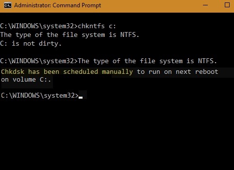 Chkdsk programado se ejecuta manualmente