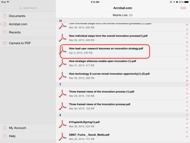 Adobe Reader en el iPad.