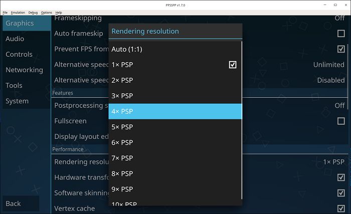 Ppsspp Psp en Deepin Linux Rendering Resolución