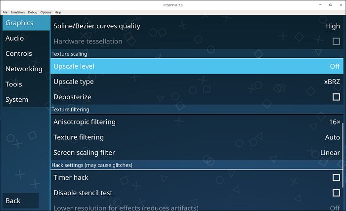 Ppsspp Psp en el escalado de texturas de Deepin Linux