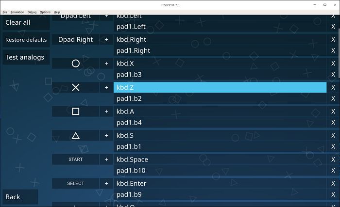 Ppsspp Psp en el mapeo de control de Deepin Linux