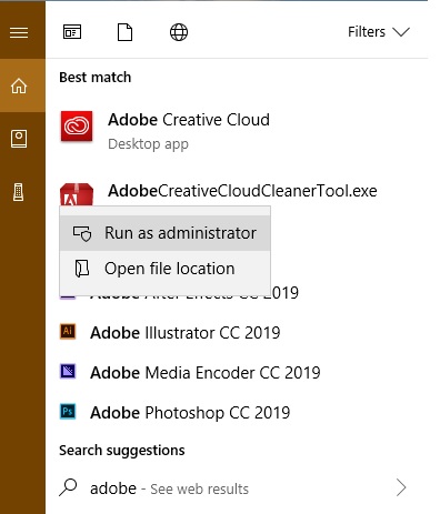 Adobe Creative Cloud Cleaner Ejecutar como administrador