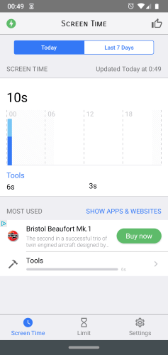 Pantalla de tiempo de la aplicación de Android