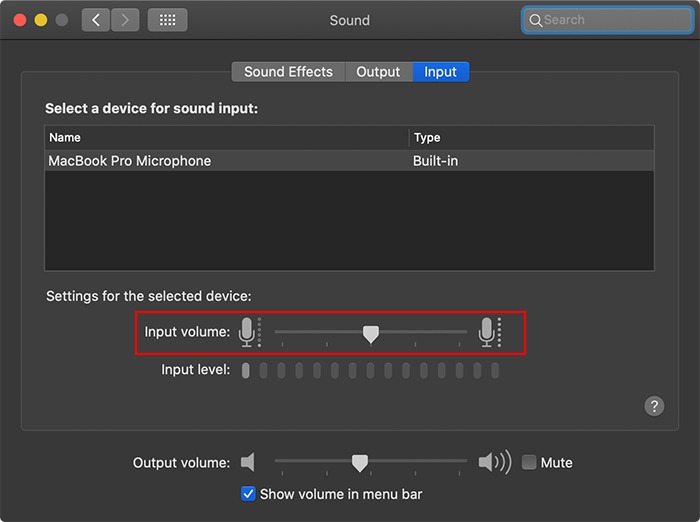 Reducir el ruido de fondo Volumen de entrada de Mac