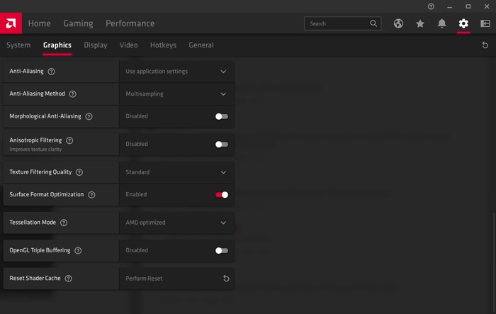 Teselación de la configuración del software AMD Radeon