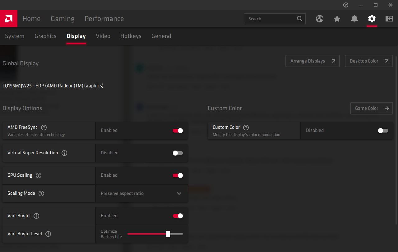 Pantalla de configuración del software AMD Radeon