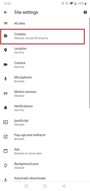 Cómo habilitar las cookies Navegador de Android Administración de cookies de Chrome