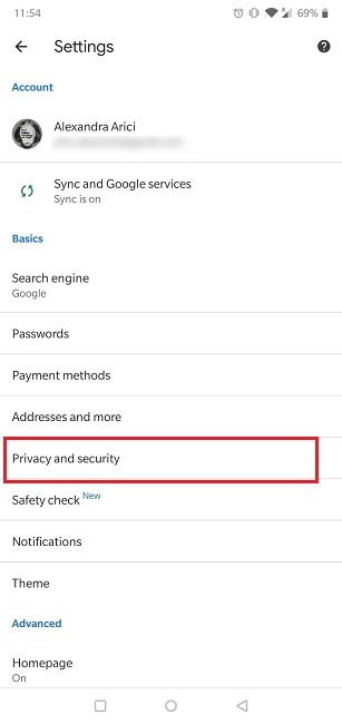 Cómo habilitar las cookies Navegador Android Chrome Privacidad y seguridad