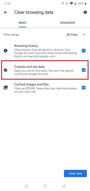 Cómo habilitar las cookies Navegador Android Chrome Cookies y datos del sitio