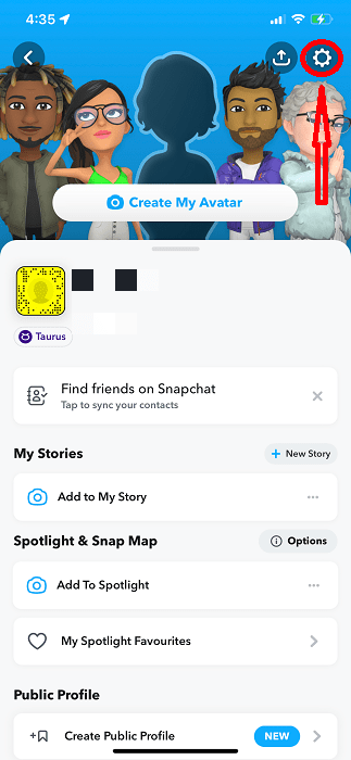 Configuración de Snapchat Mínimo de engranajes