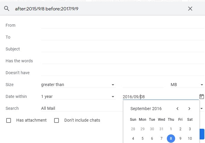 Ordenar rango de fechas de filtros de Gmail