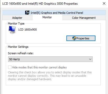 Frecuencia de actualización de la pantalla de Windows del monitor parpadeante