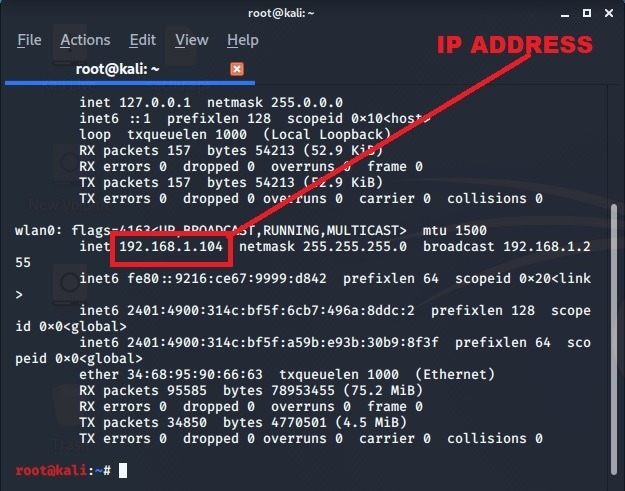 Acceda a Android Kali Linux Determine la dirección IP