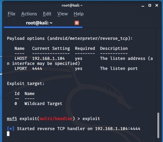 Acceder a Android Kali Linux Inicializar Exploit 