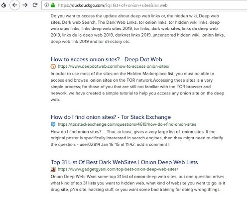Búsqueda casual de sitios de cebolla en el navegador Tor