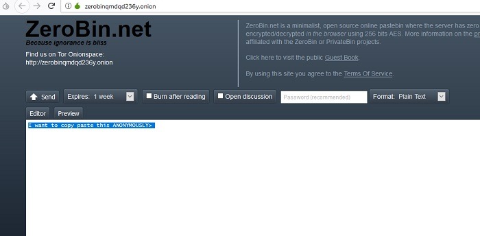 Copiar y pegar de Zerobin de forma anónima