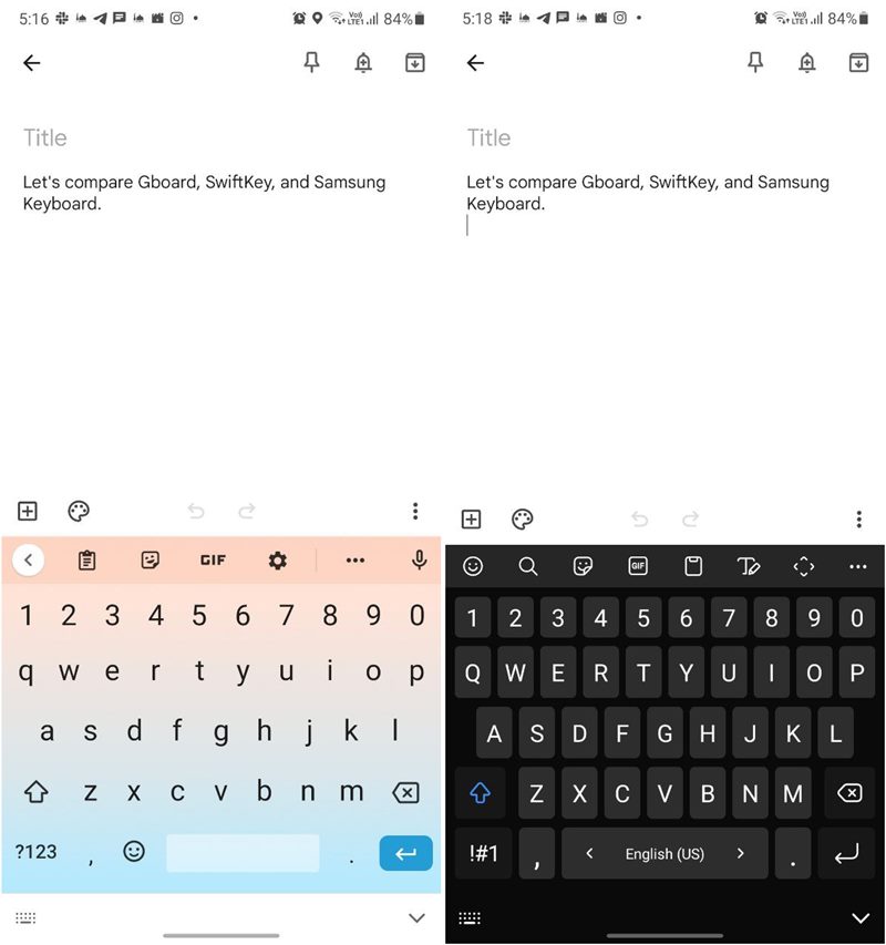 Fila superior del teclado Gboard Vs Swiftkey Vs Samsung