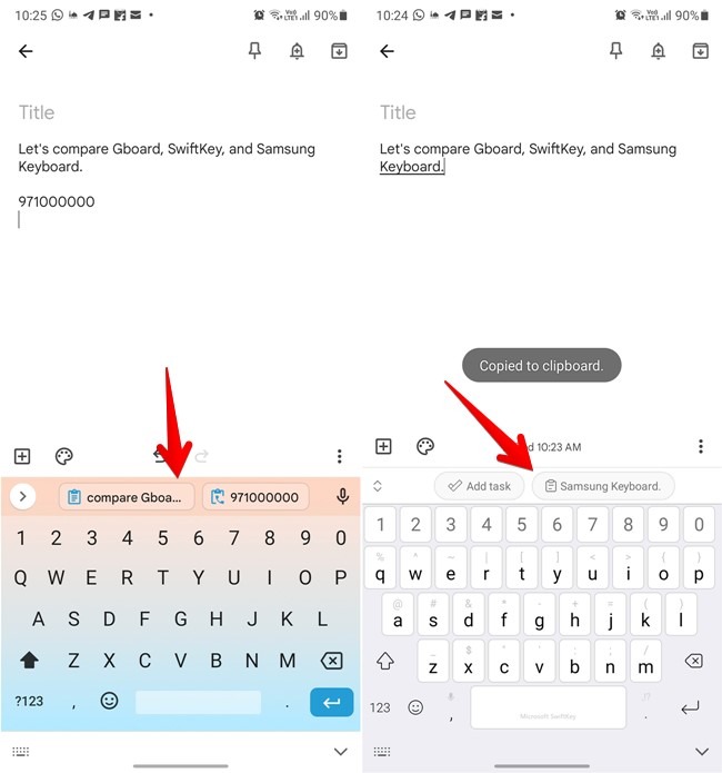 Portapapeles de teclado Gboard Vs Swiftkey Vs Samsung