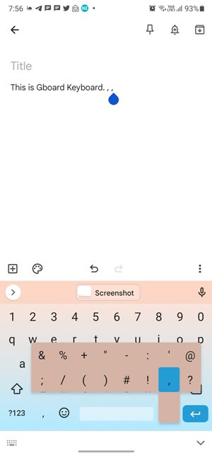 Período de símbolos de teclado Gboard Vs Swiftkey Vs Samsung