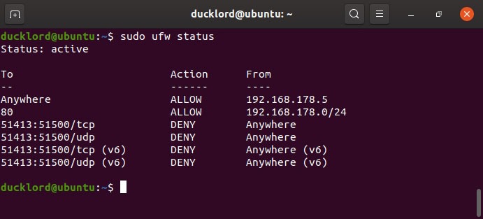 Deshabilitar Habilitar Administrar reglas de estado de firewall de Ubuntu