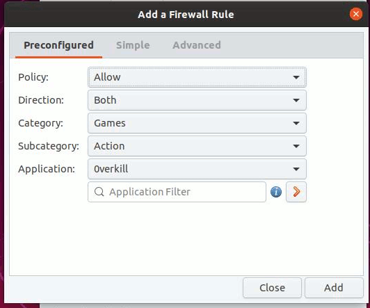 Reglas preconfiguradas de Gufw Firewall 1