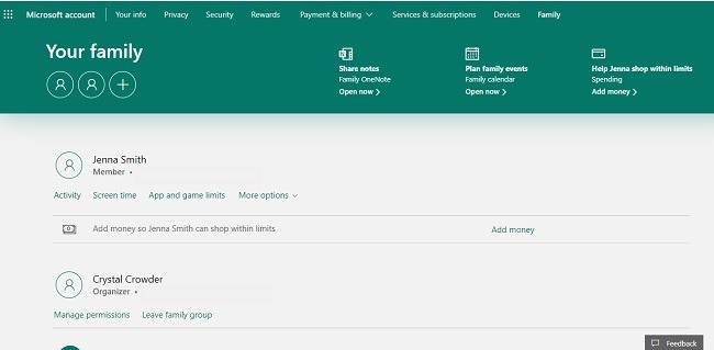 Cómo configurar las funciones de seguridad familiar de Microsoft en miembros de la familia de Windows 10