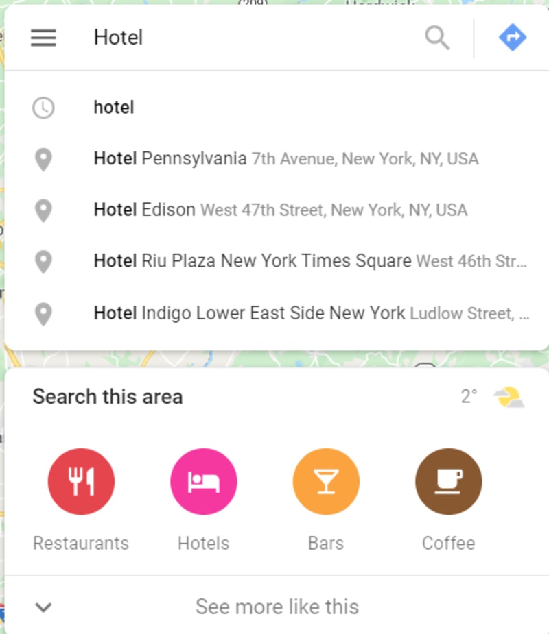 Lista de hoteles de Google Maps