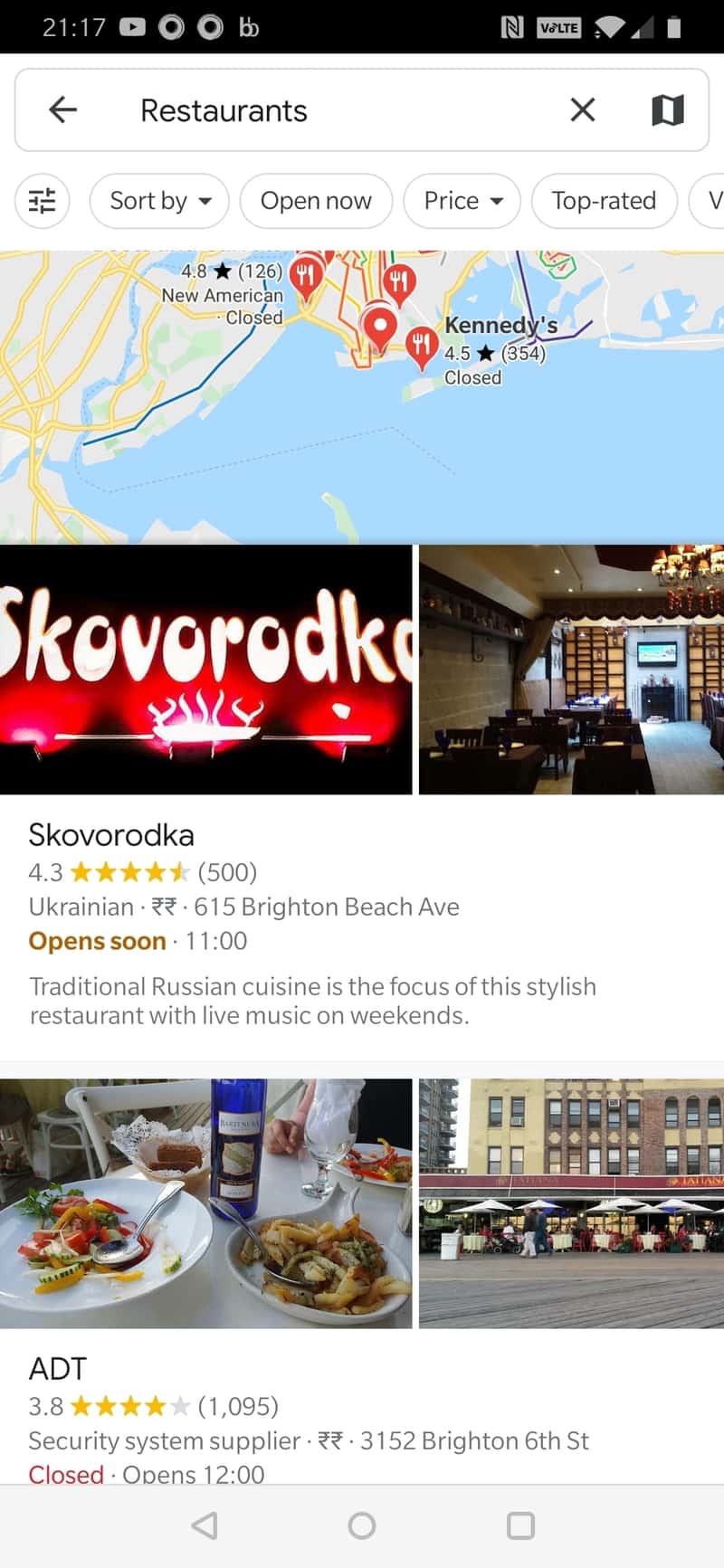 Lista de restaurantes de Google Maps