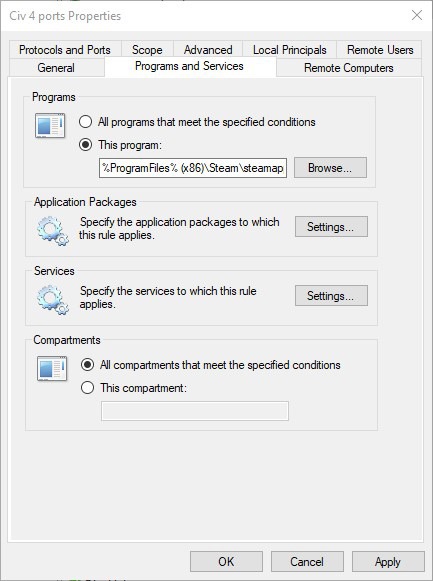 Configurar el reenvío de puertos Servicios de programas de Windows 10