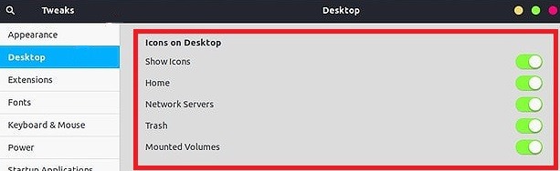 Cómo ocultar iconos de escritorio en Ubuntu 20.04 Tweaks