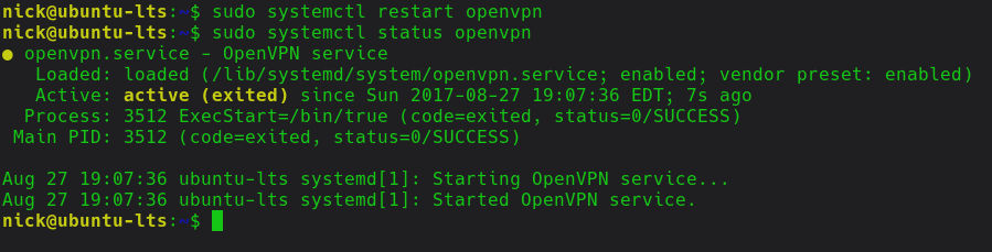 Servicio OpenVPN en ejecución