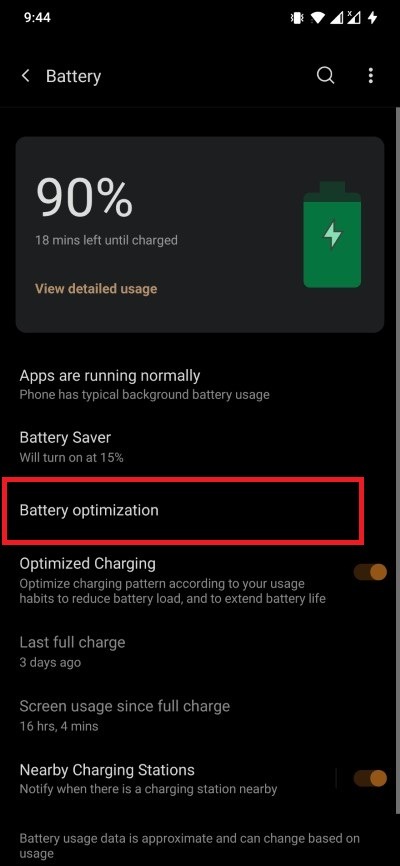 Notificaciones de aplicaciones de Android de optimización de batería