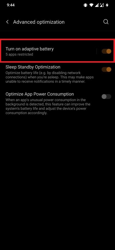 Notificaciones de Android de batería adaptable