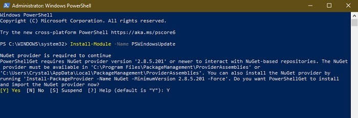 Cómo ocultar actualizaciones usando Powershell en Windows 10 Powershell Confirmar instalación