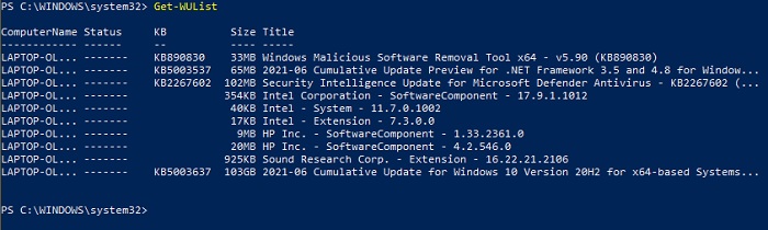 Cómo ocultar actualizaciones usando Powershell en la lista de actualizaciones de Windows 10