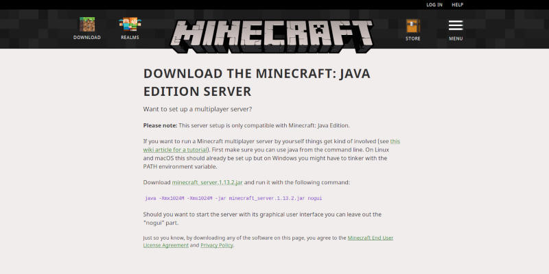 Página de descarga de Minecraft