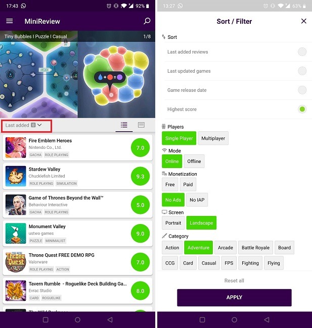 Encuentra nuevos juegos en Android Minireview Filter